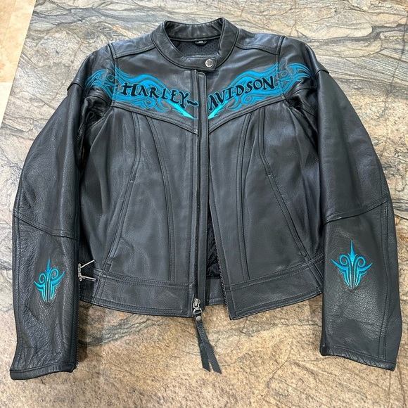 Harley Davidson Women’s CASCADE Leather Jacket Turquoise Tribal - Picture 1 of 8
